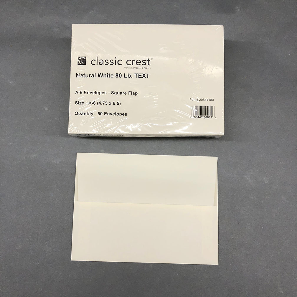 4 3/4" x 6 1/2" 250 Qty White A6 Envelopes 28lb Bond / 70lb Text Paper 